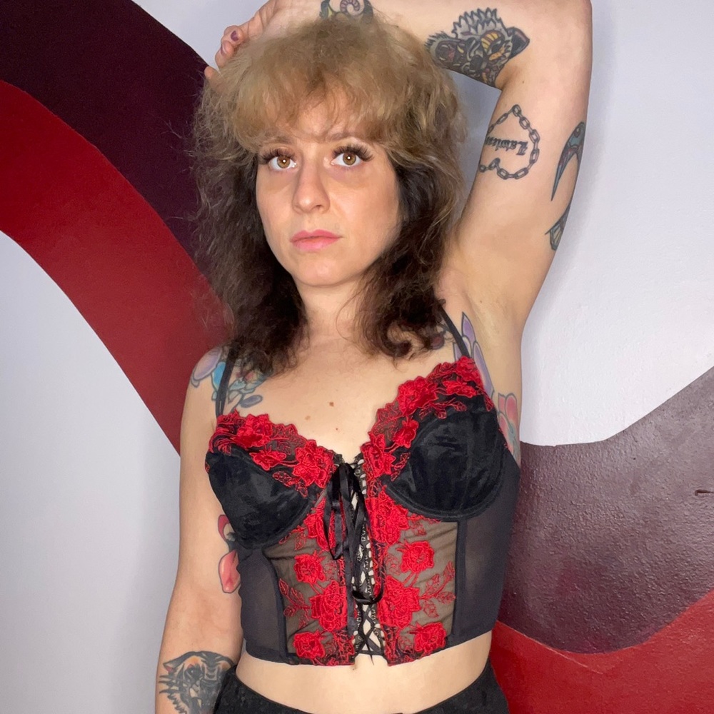 Y2K Vintage Mesh with Embroidered Flowers Lingerie